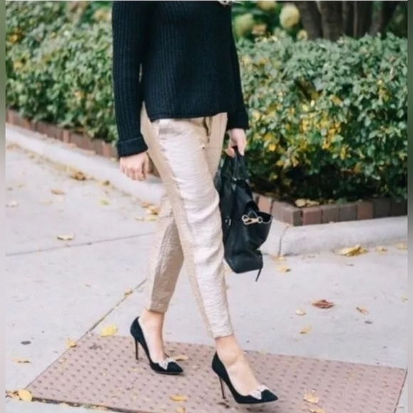 J. Crew Mid Rise Gold Metallic Joggers Pants Size 10 Waist 17 Flat Inseam - Picture 1 of 12